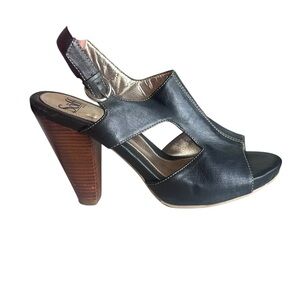 Sofft Black Leather Slingback Peep Toe Heels | Stacked Cone Heel | Comfort Style
